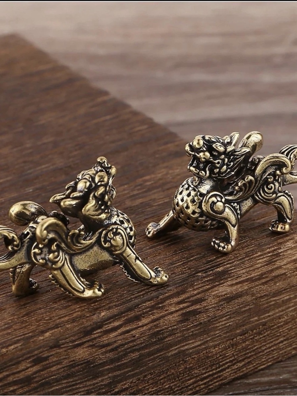 Lot of 2 Vintage Brass Mini Chinese Dragon Figurine Ornament Feng Chui Gift